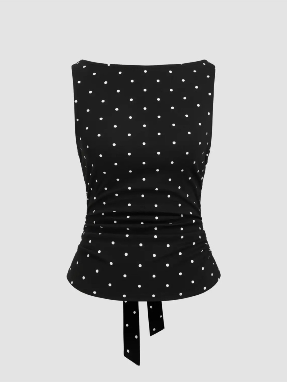 Cider Black & White Polka Dot Tie-Back Sleeveless Top